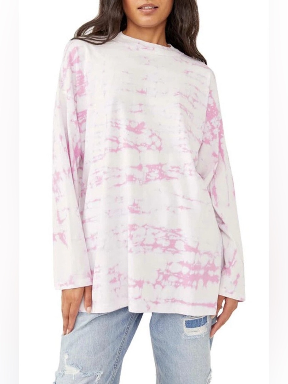 Free People Tie Dye Pink Purple Relaxed Long Sleeve